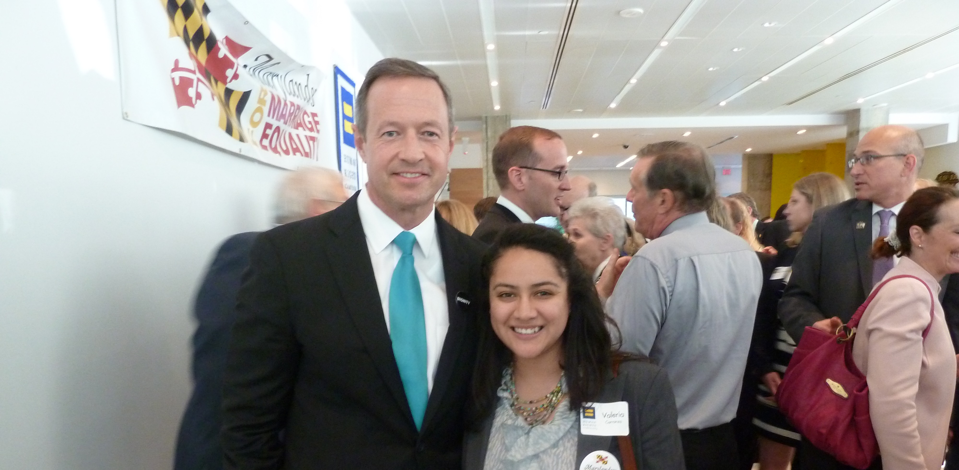 Governor O'Malley and MCYD member Valeria Carranza at HRC Reception for Marriage Equality